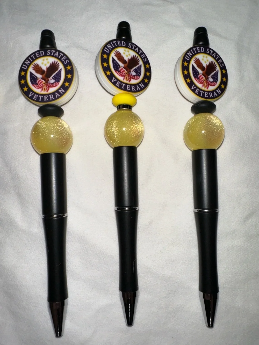 United States Veteran Beaded Pens - Black & Yellow - Set of 5